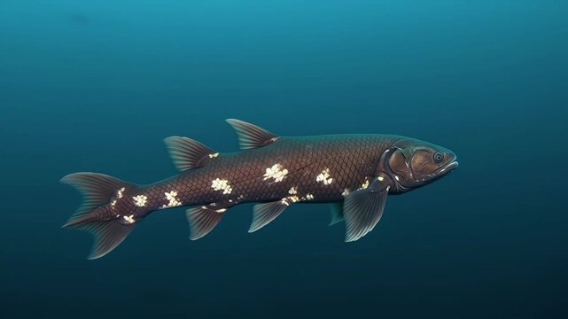 A realistic fish swimming gracefully in a tranquil underwater scene.