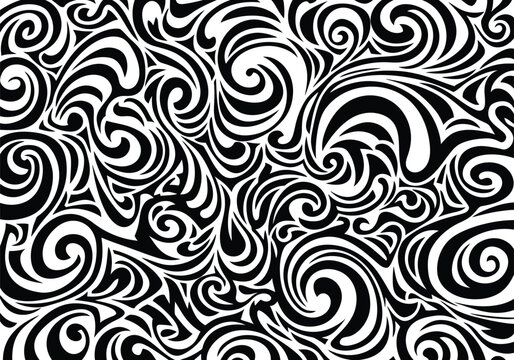 Abstract black and white swirling organic pattern with detailed curves and flowing lines creating a dynamic visual texture