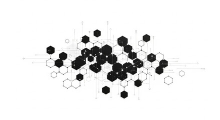 Abstract Network Connection Background with Hexagonal and Square Nodes, Digital Technology and Data Flow Concept in Bright Studio