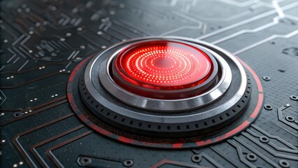 Ai sensor interface red light cyber circuit metal ring digital pattern security core data hub insurance analytics power