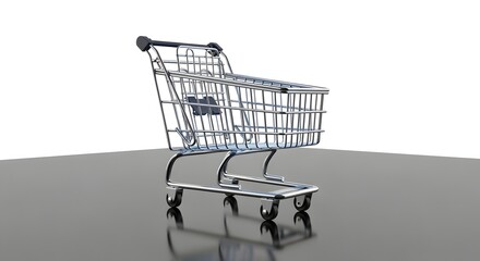 Miniature shopping cart on a reflective surface