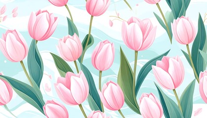 Obraz premium Pink Tulips Seamless Pattern