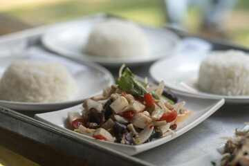 Mix mushroom salad or spicy salad served with rice