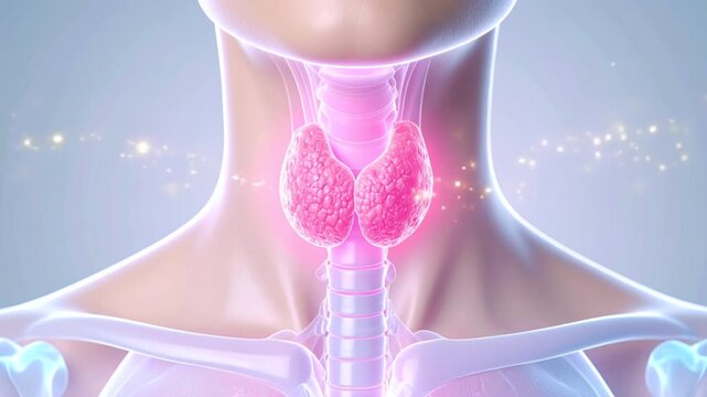 3D Animation of Thyroid Hormone Secretion in Woman. Thyroid Gland. Hypothyroidism.