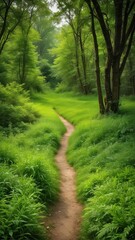 Obraz premium winding dirt path through lush green grass