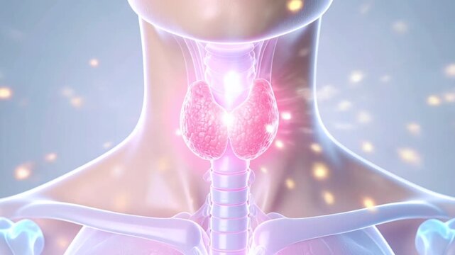 3D Animation of Thyroid Hormone Secretion in Woman. Thyroid Gland. Hyperthyroidism.