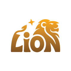 Lion Logo Design With Creative Typography And Golden Gradient Perfect For Branding And Company Identity With A Starry Design