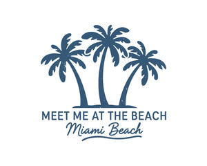 Obraz premium Miami Beach tropical design with palm trees and text, perfect for summer vibes and island vacations