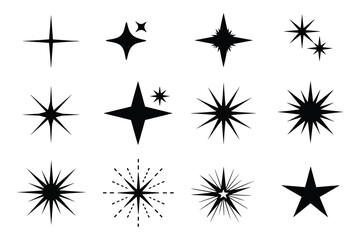 Obraz premium Set of Black Sparkle Icons, Shine Stars Symbols. Glowing Light Effects Design Elements