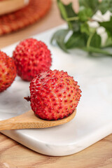 Fresh Lychee Fruits from Zengcheng Gaozhou China on Wooden Spoon Tropical Exotic Food