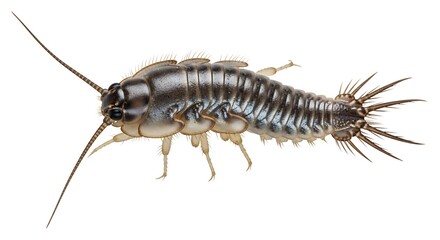 Fototapeta premium Detailed Macro Shot of a Silverfish Insect Isolated on White Background