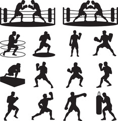 Obraz premium Boxing Silhouette Vector | Fighter Training, Punching Pose, Sports Illustration for T-Shirt & Design