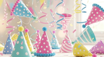 Get the party started with colorful birthday hats and streamers for whimsical celebrations