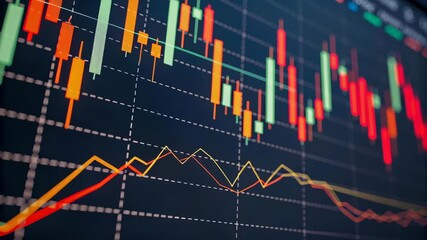 AI insurance analytics dashboard with candlestick chart trend line market data insight for finance risk model and colorful line graph data - Powered by Adobe