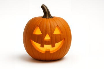 Spooky Halloween jack-o'-lantern glowing with warm light against a clean white background, perfect for seasonal marketing and festive designs