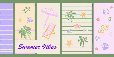 Whimsical summer vibes collection featuring tropical beach elements and seaside motifs