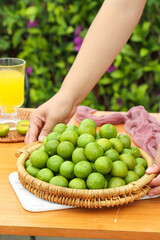Fresh Green Plums in Wicker Basket - Hand Picking Sichuan Fruit Outdoors