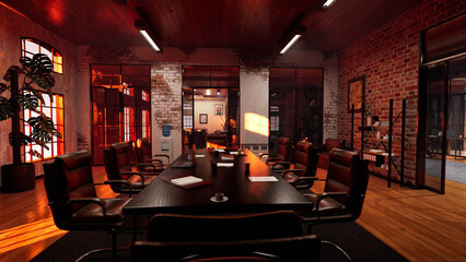 Conference オレンジ色の会議室