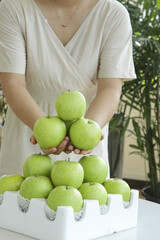 Fresh Green Apples in Gift Box - Woman Presenting Healthy Fruit Harvest