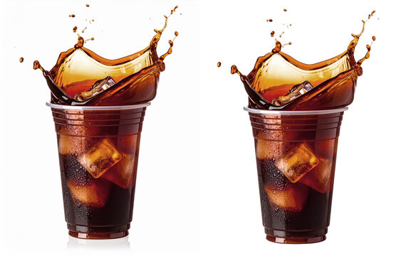 Take-out iced black coffee Americano with splash PNG set.