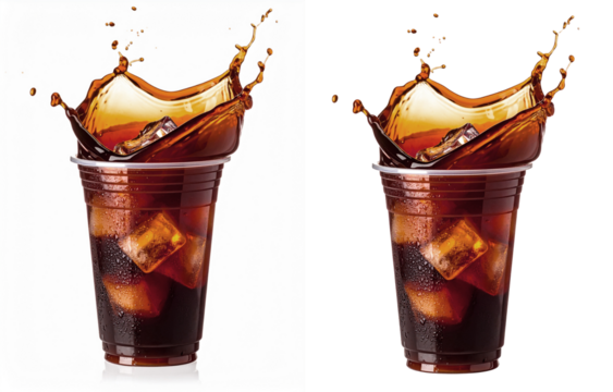 Take-out iced black coffee Americano with splash PNG set.