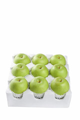 Premium Green Pears in White Gift Box - Fresh Fruit Packaging on White Background