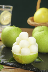 Fresh Dangshan Crown Pears with Decorative Cuts and Green Jade Appearance from Chinese Orchard