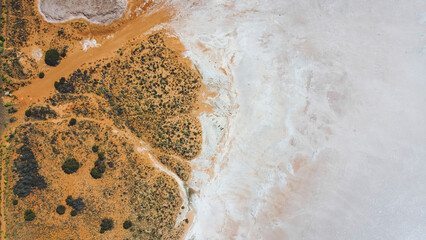 Aerial view of lake Hart, a large salt lake located in outback South Australia, situated off the...