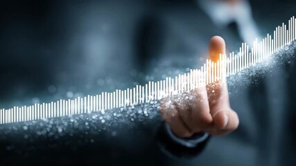 Businessman hand digital graph growth success technology finance futuristic data analytics progress innovation investment chart statistics professional modern upward virtual economy strategy business - Powered by Adobe