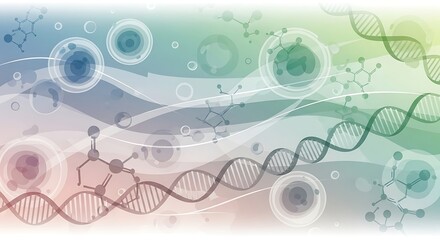 Obraz premium Abstract DNA Helix and Molecular Structures: Soft Pastel Green and Blue Wave Background