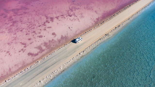 Lake Macdonnell, a salt lake on western Eyre Peninsula near the Nullarbor Plain. The closest town is Penong, 13 kilometres to the north. It is the site of a former salt mine.