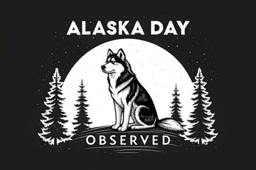 Naklejka premium Alaska Day Celebration Featuring Husky and Nature in Monochromatic Design