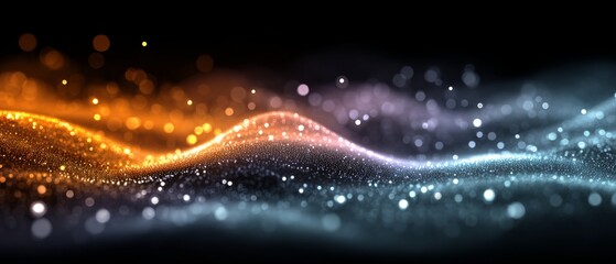 Gradient waves in motion highlighting digital engineering. Network signals. Gentle shift of gradient particles and delicate bokeh. Information streams. Communication network.