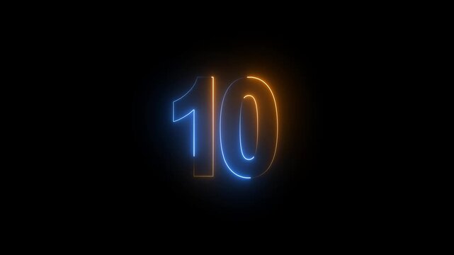 Number 10 neon sign style flashing. Number movement animation.