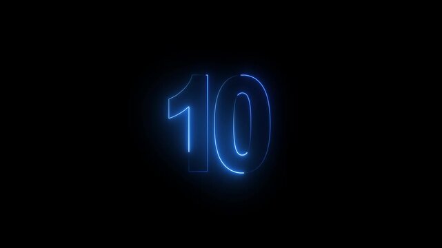 Number 10 neon sign style flashing. Number movement animation.