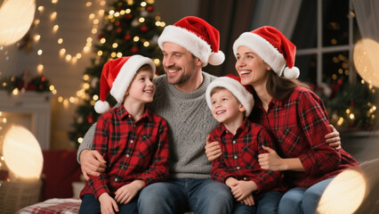 A family portrait during the Christmas season. Christmas, Christmas Tree, Merry Christmas, Christmas Background, Christmas Lights