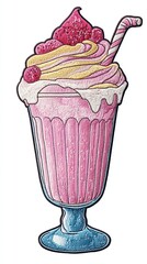 Delicious pink milkshake with whipped cream.