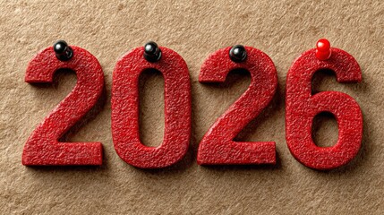 Charting new paths: welcoming 2026 with ambition and clear intent. Strong contrast. Enhanced vision: pin marks and calendar details usher in year 2026. Large format. Clean layout.