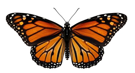 Fototapeta premium Monarch Butterfly with Detailed Wing Patterns and Isolated on White Background