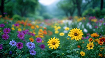 Fototapeta premium Beautiful Wildflower Meadow in Blooming Spring