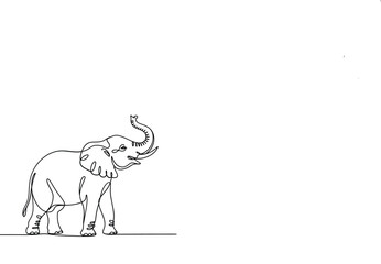 Line drawing of an elephant with trunk raised