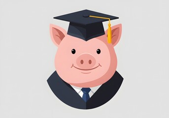 Smart Pig in Graduation Cap and Suit