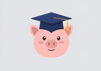 Cute Pig Wearing Graduation Cap - Educational Concept