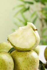 Fresh Green Apples with Water Drops - Healthy Organic Fruit Sliced and Whole