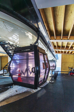 A Sky Waka gondola cabin at the station inside Whakapapa Ski Field in New Zealand