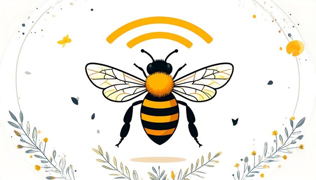 Bee with Wifi Signal/Floral Frame