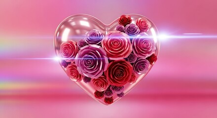 Heart made of roses on a pink background