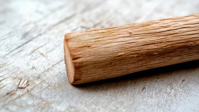 Close-up of round wooden dowel on textured surface