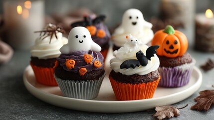 Festive Halloween Cupcakes with Ghost and Pumpkin Toppers