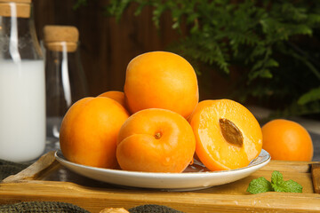 Fresh Shandong Apricots from Yantai China Village Farm - Organic Stone Fruit on Wooden Tray